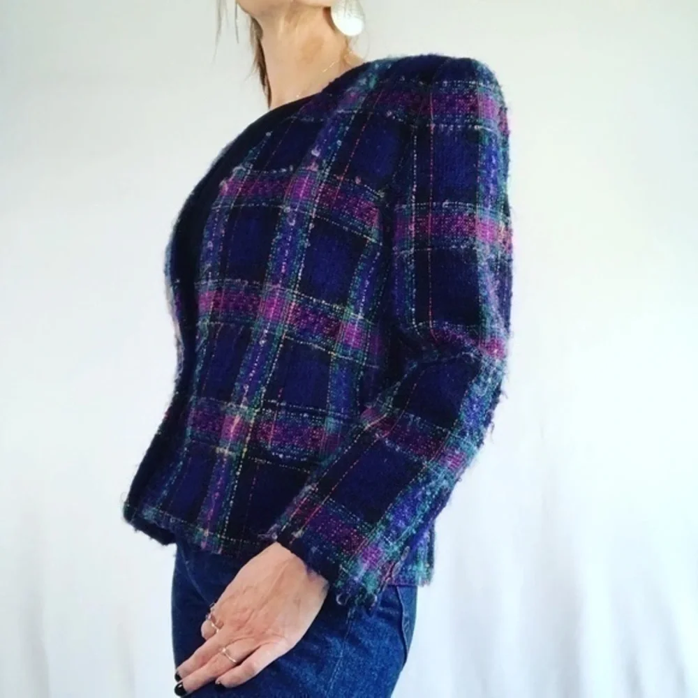 Vintage Jewel Tone Boucle Tweed Wool Blazer